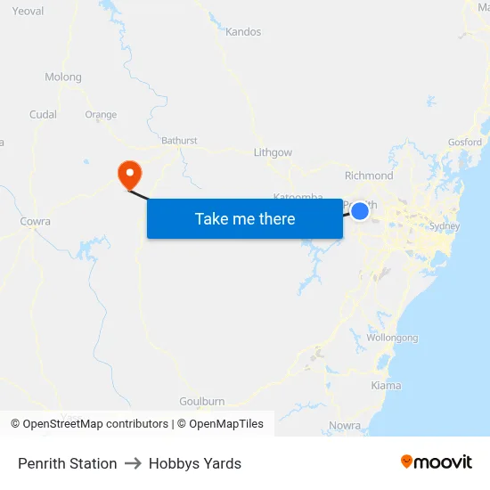 Penrith Station to Hobbys Yards map
