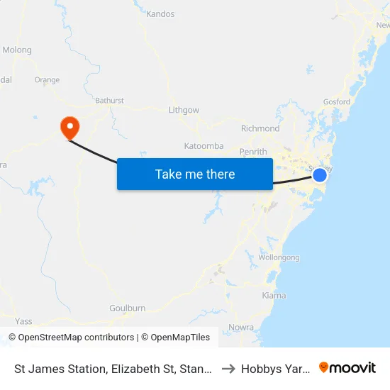 St James Station, Elizabeth St, Stand A to Hobbys Yards map
