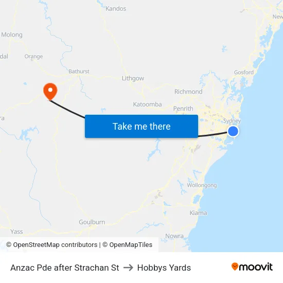 Anzac Pde after Strachan St to Hobbys Yards map
