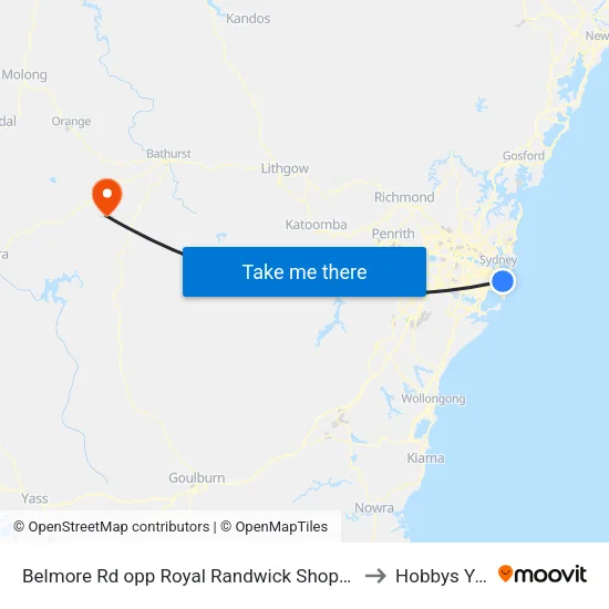 Belmore Rd opp Royal Randwick Shopping Centre to Hobbys Yards map