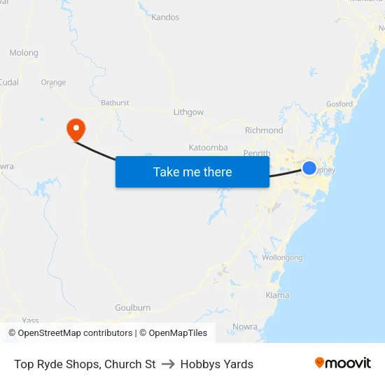 Top Ryde Shops, Church St to Hobbys Yards map