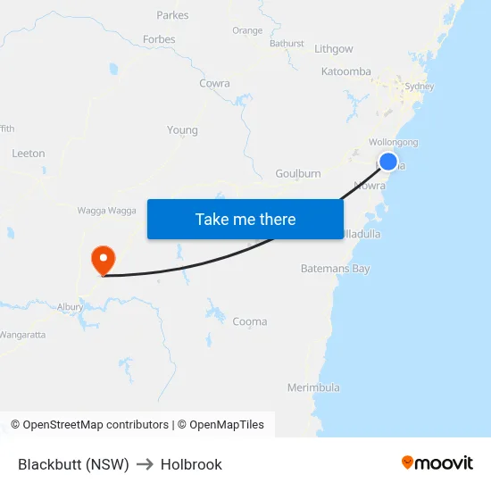 Blackbutt (NSW) to Holbrook map