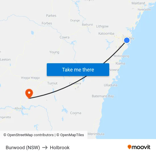 Burwood (NSW) to Holbrook map