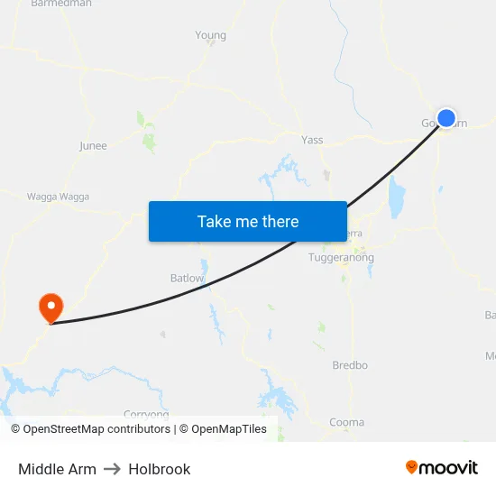 Middle Arm to Holbrook map