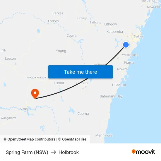 Spring Farm (NSW) to Holbrook map