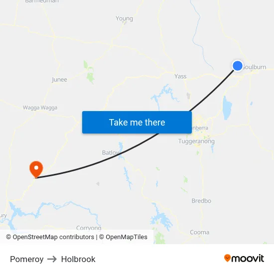 Pomeroy to Holbrook map