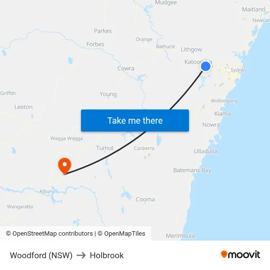 Woodford (NSW) to Holbrook map