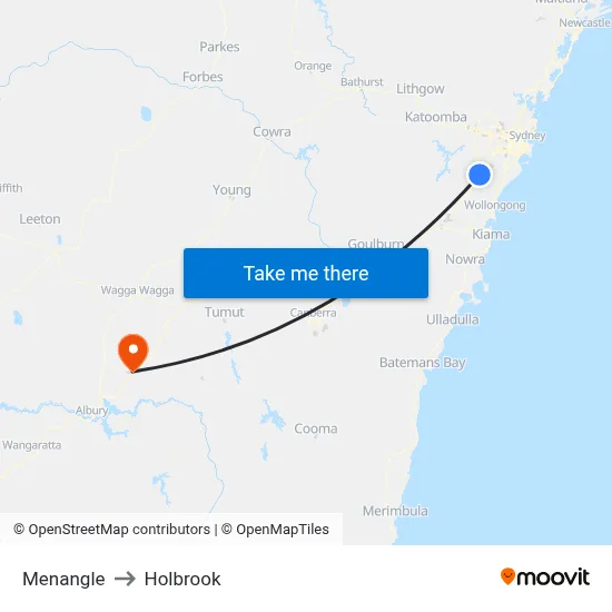 Menangle to Holbrook map