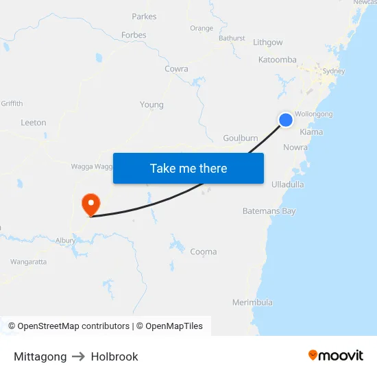 Mittagong to Holbrook map