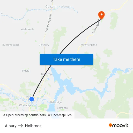 Albury to Holbrook map