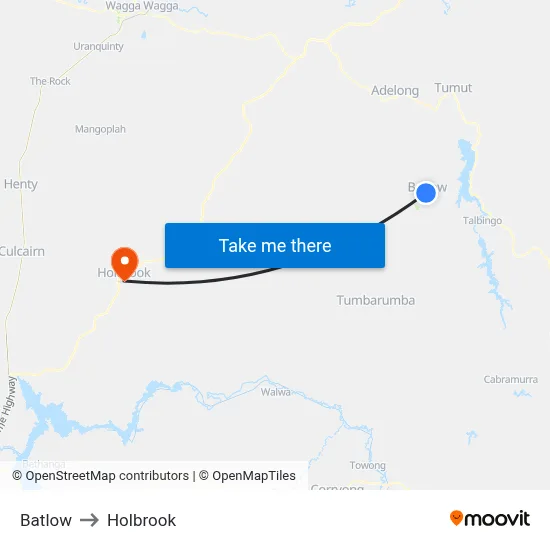 Batlow to Holbrook map