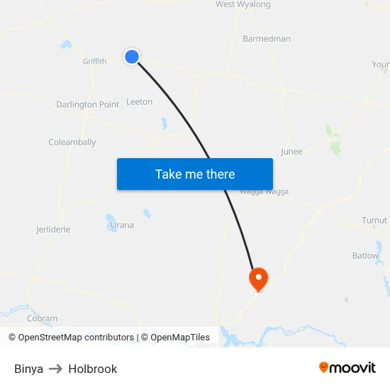 Binya to Holbrook map