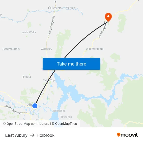 East Albury to Holbrook map