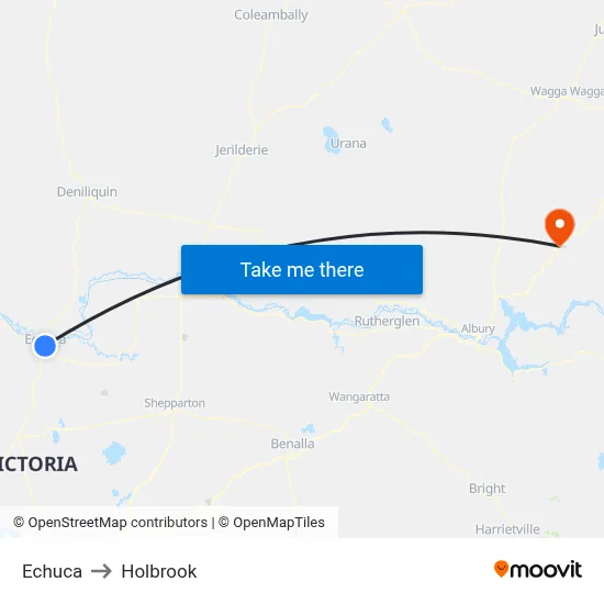 Echuca to Holbrook map