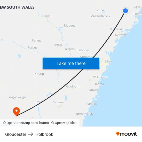 Gloucester to Holbrook map