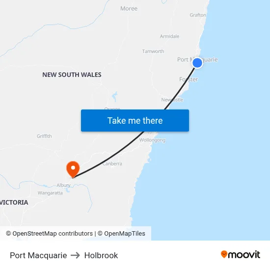 Port Macquarie to Holbrook map