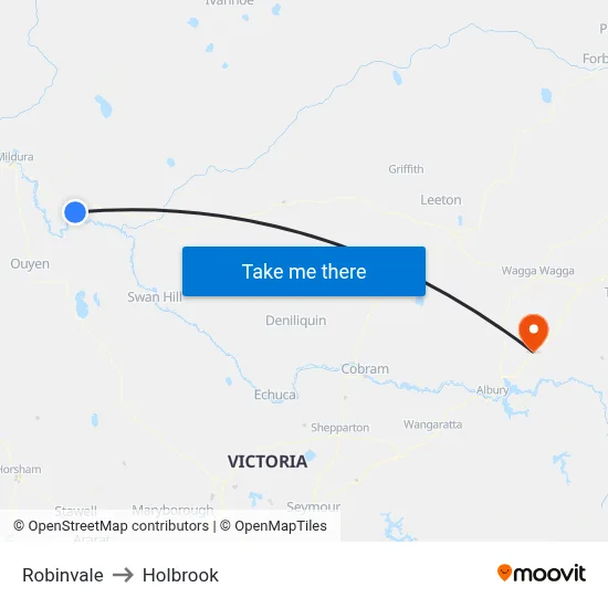 Robinvale to Holbrook map