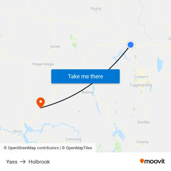 Yass to Holbrook map