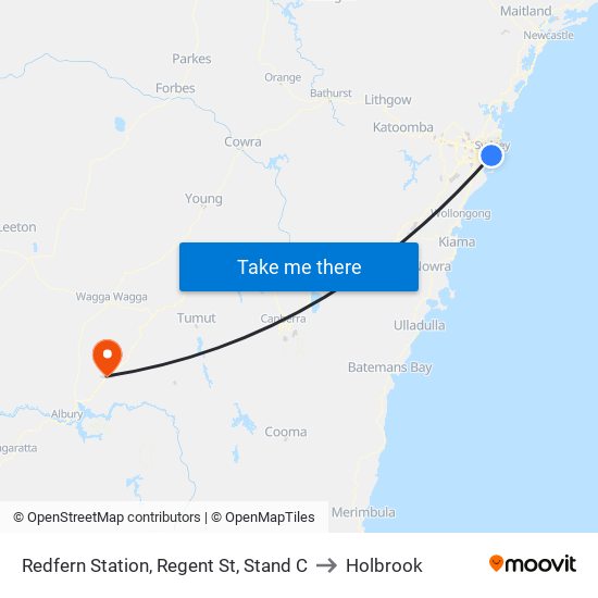 Redfern Station, Regent St, Stand C to Holbrook map