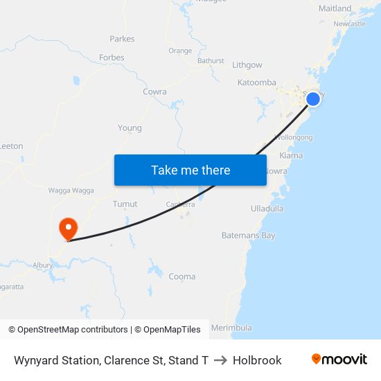 Wynyard Station, Clarence St, Stand T to Holbrook map