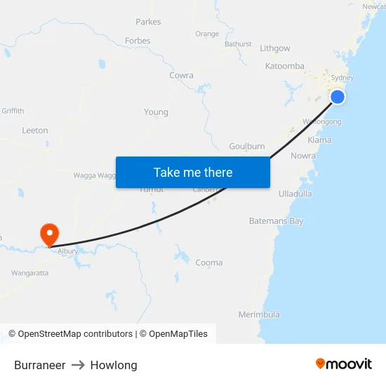 Burraneer to Howlong map