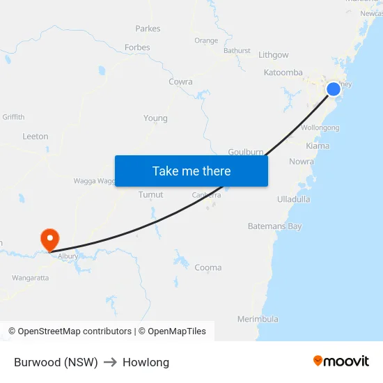 Burwood (NSW) to Howlong map