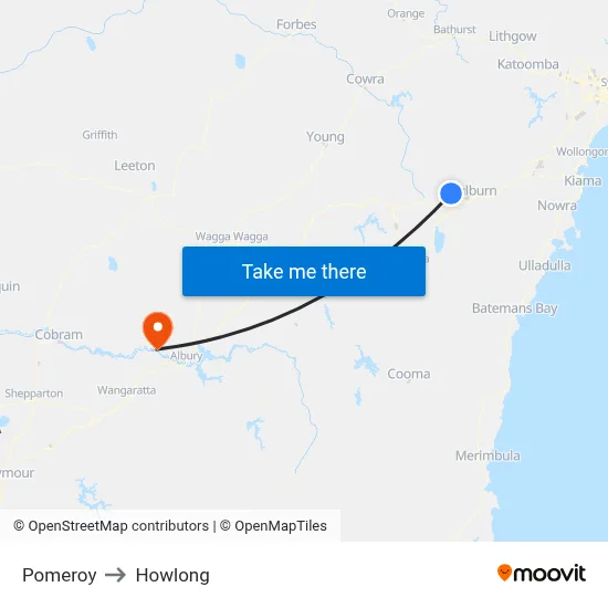 Pomeroy to Howlong map