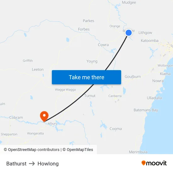 Bathurst to Howlong map