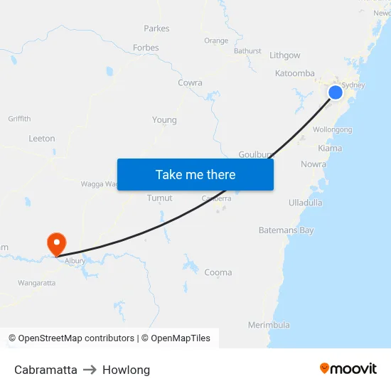 Cabramatta to Howlong map