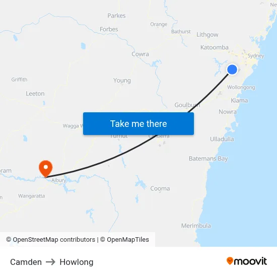 Camden to Howlong map