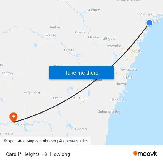 Cardiff Heights to Howlong map