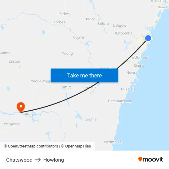 Chatswood to Howlong map