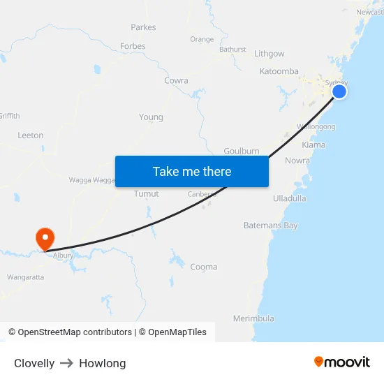 Clovelly to Howlong map