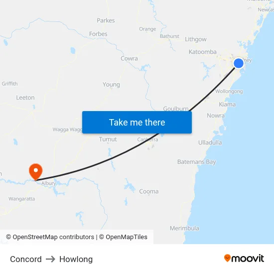 Concord to Howlong map