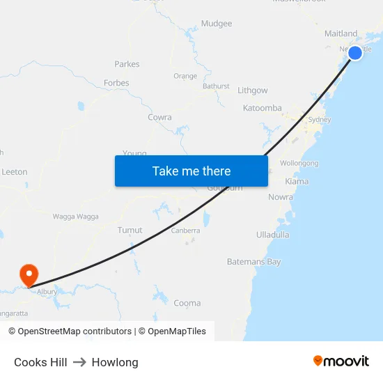 Cooks Hill to Howlong map