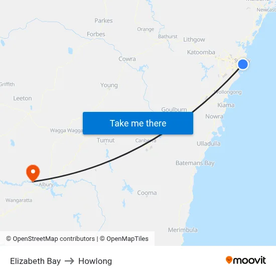 Elizabeth Bay to Howlong map