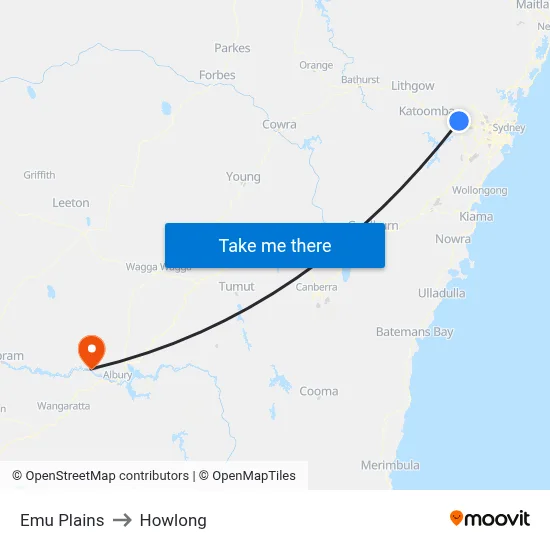 Emu Plains to Howlong map