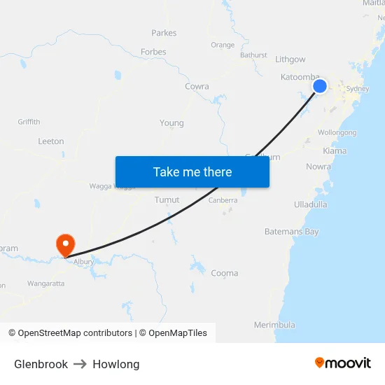 Glenbrook to Howlong map