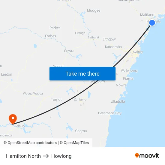 Hamilton North to Howlong map