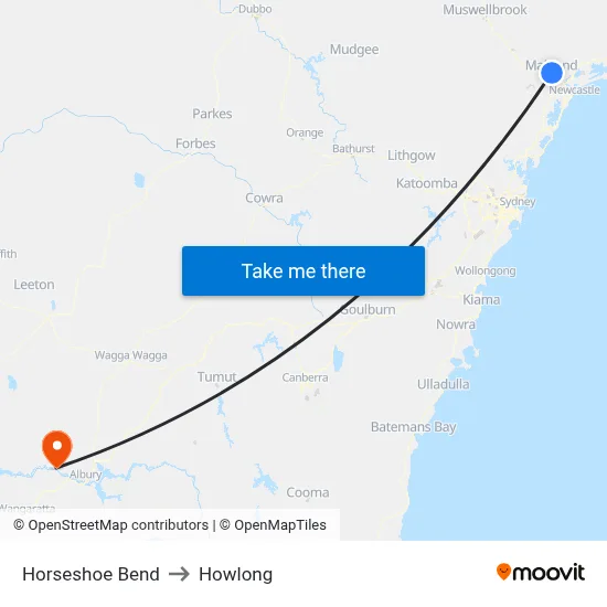 Horseshoe Bend to Howlong map
