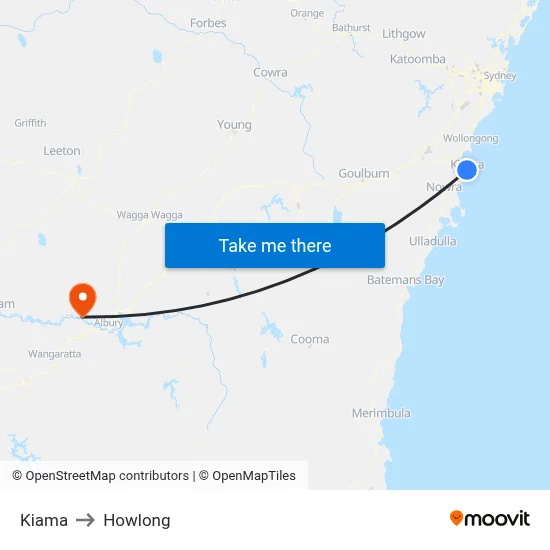 Kiama to Howlong map