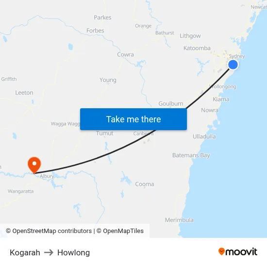 Kogarah to Howlong map