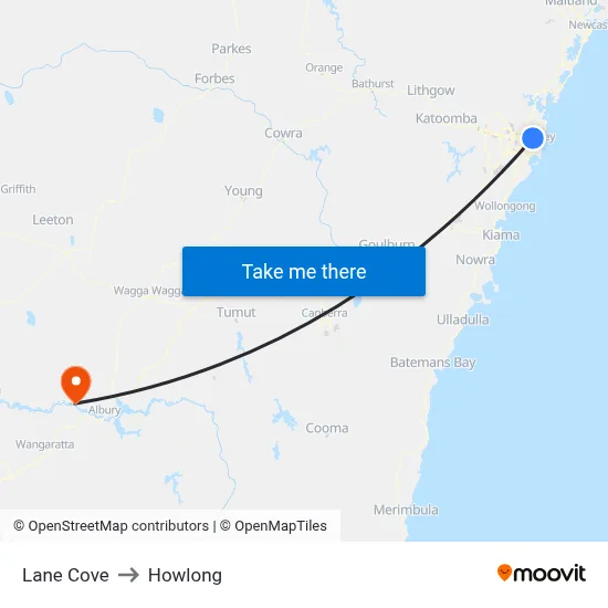 Lane Cove to Howlong map