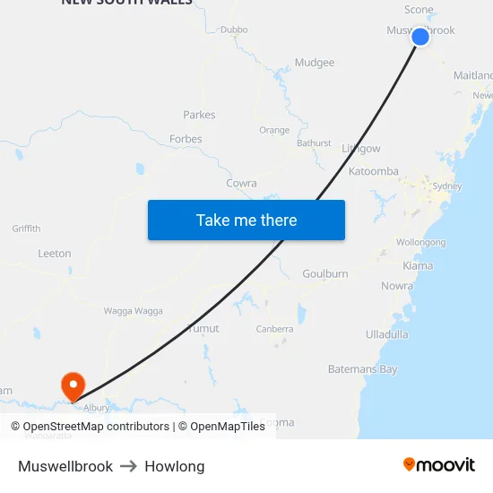 Muswellbrook to Howlong map