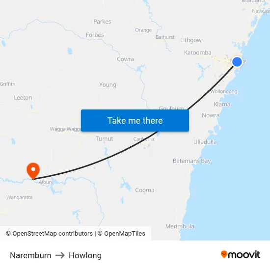 Naremburn to Howlong map