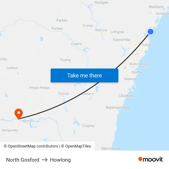 North Gosford to Howlong map