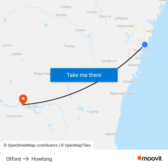 Otford to Howlong map