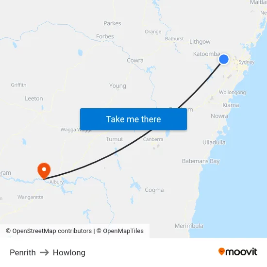 Penrith to Howlong map