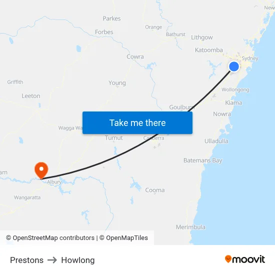 Prestons to Howlong map