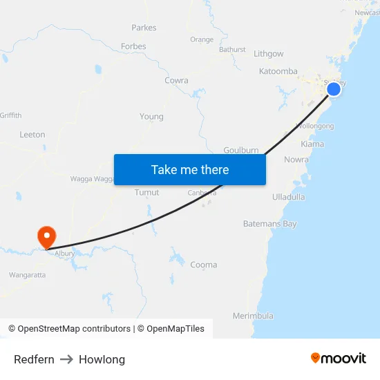 Redfern to Howlong map